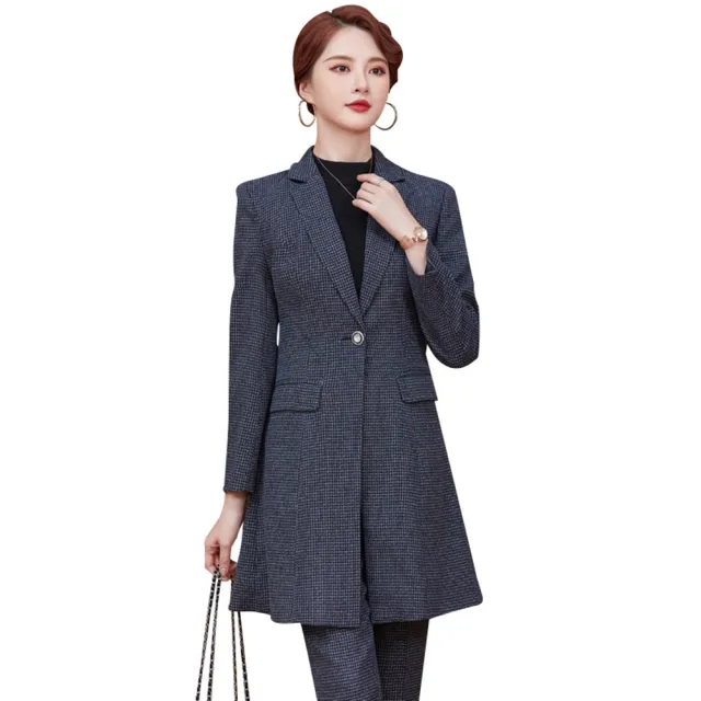 【米蘭精品】現貨+預購 西裝套裝兩件套(千鳥紋風衣外套長褲女職業西裝4色74ct19)