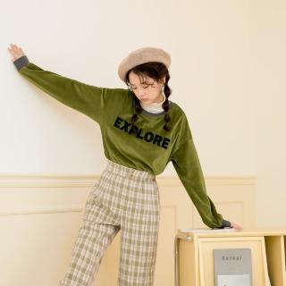 【OB 嚴選】細絨毛配色刺繡長袖上衣 《KG1488》