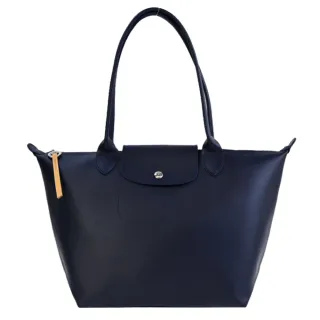 【LONGCHAMP】LE PLIAGE CITY系列PVC帆布長把肩背水餃包(中/海軍藍)
