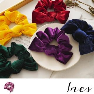 【INES】天鵝絨髮圈 蝴蝶髮圈/法式典雅氣質天鵝絨蝴蝶單結造型大腸圈 髮圈(9色任選)