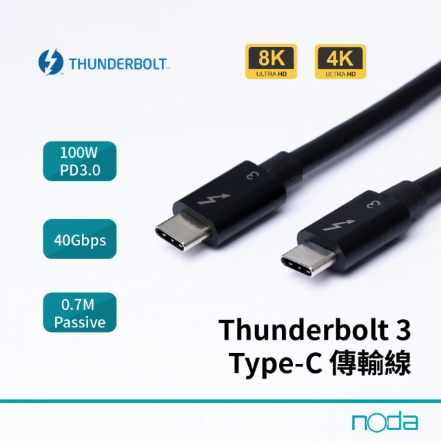 【noda】Thunderbolt 3 Type-C 傳輸線 0.7M(40Gbps)