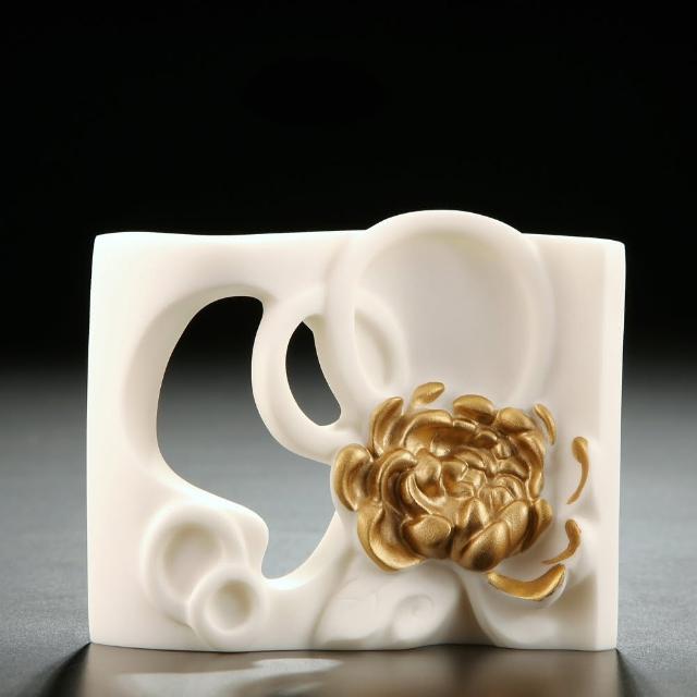 【Gallery Chuan 筌美術】怡然欣悅-中 Content - Chrysanthemum(石雕  送禮 藝品 藝術禮品 花卉)