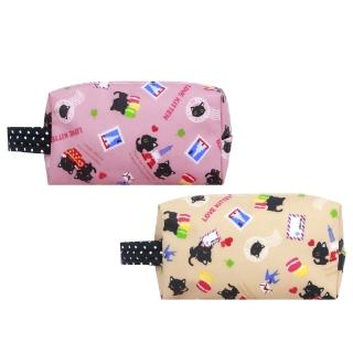 【uma hana】馬卡龍黑喵多用途收納防水的立體化妝包-2入組(化妝包/筆袋/收納袋/防水包)