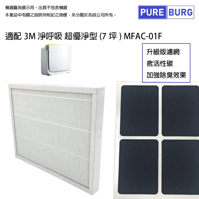 PUREBURG 適用 3M淨呼吸超優淨型空氣清淨機 FA-M13 MFAC-01F MFAC01 副廠2合1含活性碳HEPA濾網