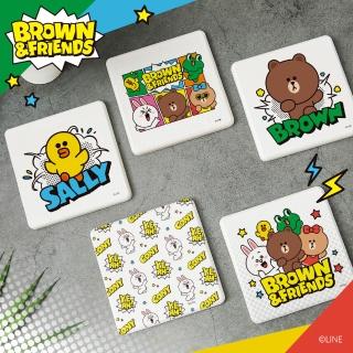 【收納王妃】LINE FRIENDS 熊大 莎莉 漫畫風系列 硬式珪藻土 吸水杯墊 杯墊 2入/組(尺寸:10x10x0.9cm)