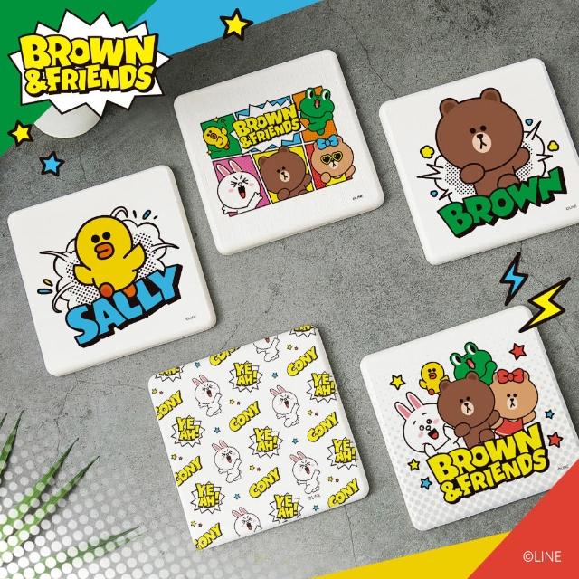 【收納王妃】LINE FRIENDS 熊大 莎莉 漫畫風系列 硬式珪藻土 吸水杯墊 杯墊 2入/組(尺寸:10x10x0.9cm)
