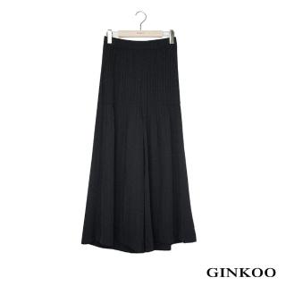 【GINKOO 俊克】壓褶鬆緊寬褲