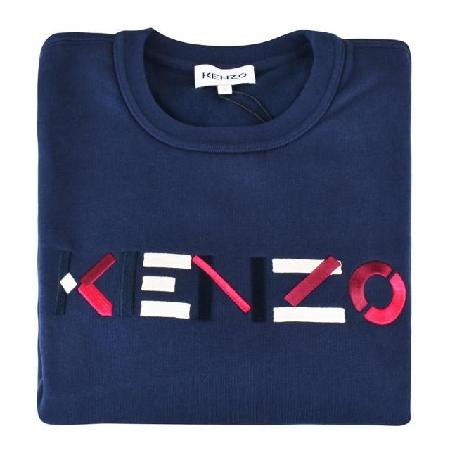 【KENZO】KENZO彩色刺繡LOGO字母設計純棉長袖大學T恤(女裝/深藍)