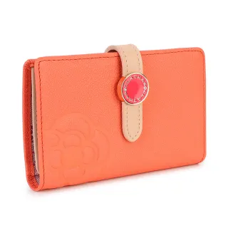 【CLATHAS】山茶花壓印質感皮革雙色卡片夾名片夾(珊瑚粉橘色)