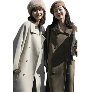 【巴黎精品】現貨 毛呢大衣羊毛外套(長版寬鬆雙排扣時尚女外套3色p1aq24)