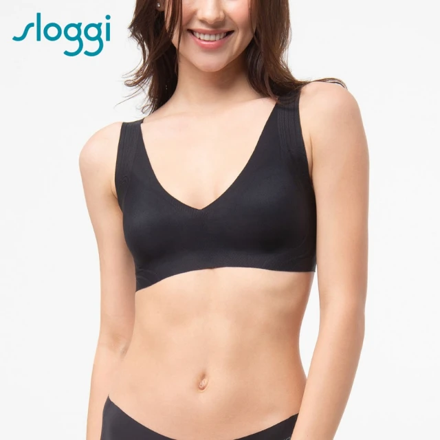 【sloggi】NEW ZERO FEEL SOFT BRA 全新零感系列 涼感透氣後扣式V領內衣(純粹黑)