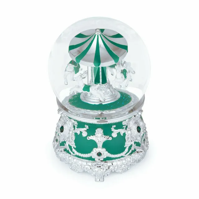 【JARLL 讚爾藝術】沙弗萊石綠 聖誕旋轉麋鹿 水晶球音樂盒(生日情人告白 結婚 聖誕禮物 交換禮物 聖誕裝飾)
