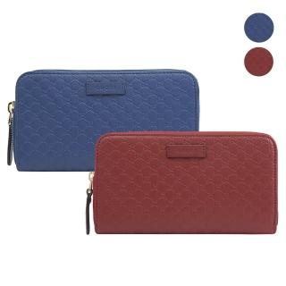 【GUCCI 古馳】經典雙G LOGO小牛皮壓紋拉鍊發財零錢長夾(多色可選)