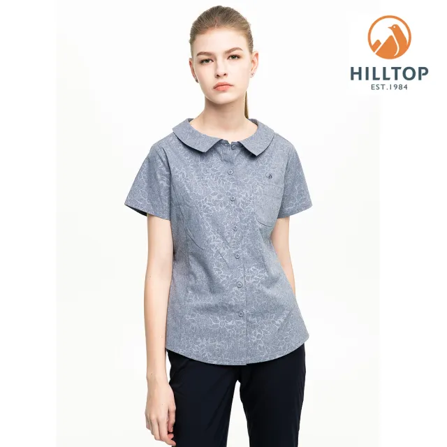 【Hilltop 山頂鳥】女款吸濕快乾抗UV彈性壓花短袖襯衫S06F60灰