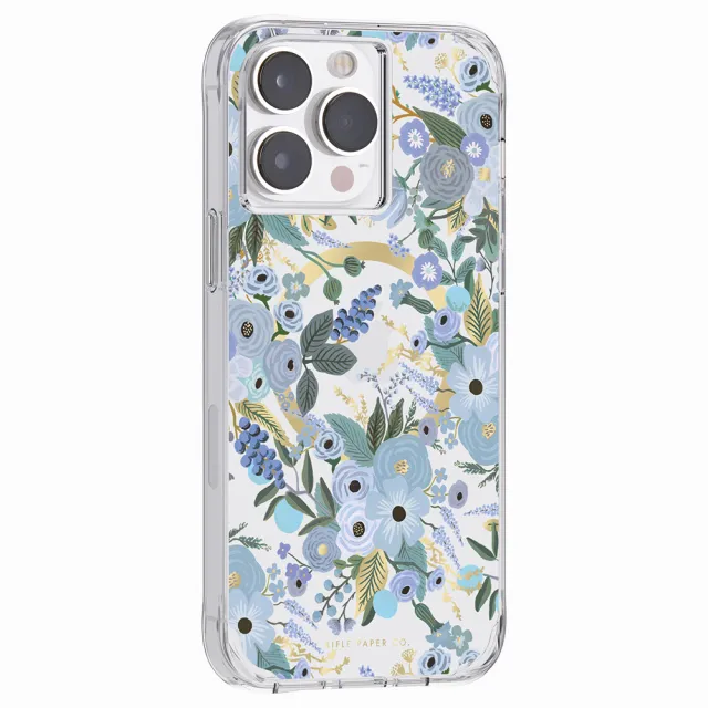 【CASE-MATE】iPhone 14 ProMax6.7吋Rifle Paper Co限量聯名款環保抗菌防摔保護殼MagSafe版-花園派對 藍