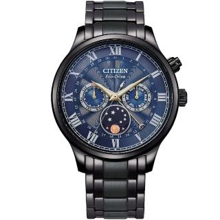 【CITIZEN 星辰 官方授權】光動能紳士時尚月相錶-42mm/藍x黑 禮物(AP1055-87L)