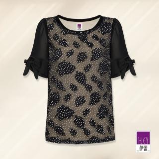 【ILEY 伊蕾】高階緹花波點燒花紋理雪紡上衣(黑色；L-3L；1222011448)