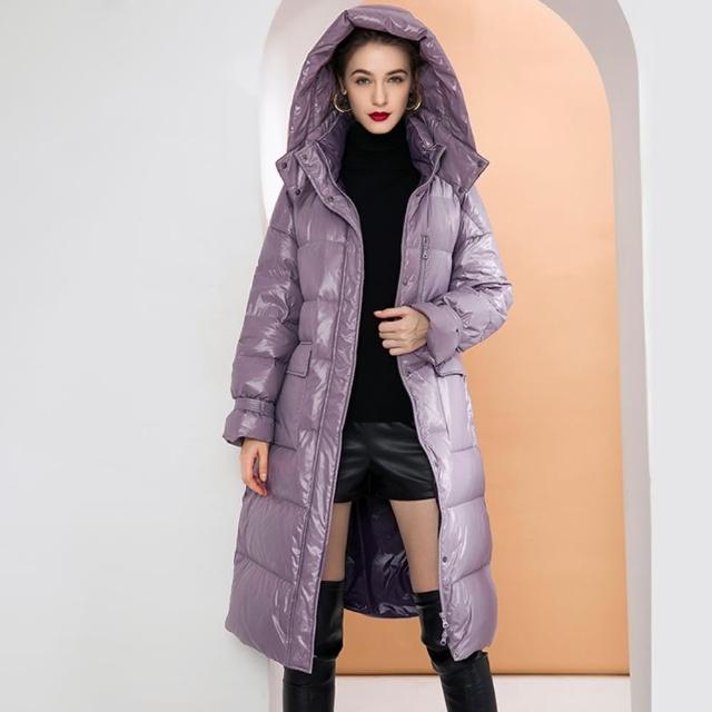 【巴黎精品】現貨+預購 真羽絨90%白鴨絨羽絨外套羽絨衣夾克(保暖連帽亮面收腰長款女外套2色p1au39)