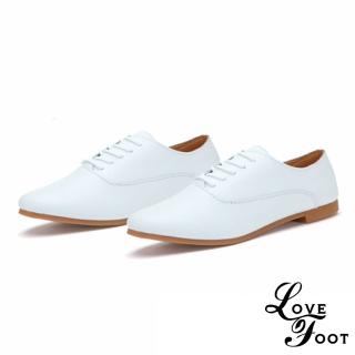 【LOVE FOOT 樂芙】真皮平底鞋 綁帶平底鞋/超柔軟真皮經典小白鞋 休閒綁帶平底鞋 便鞋(白)