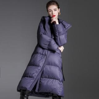 【巴黎精品】現貨+預購 真羽絨90%白鴨絨羽絨外套羽絨衣夾克(保暖連帽長款寬鬆繫帶女外套2色p1au7)
