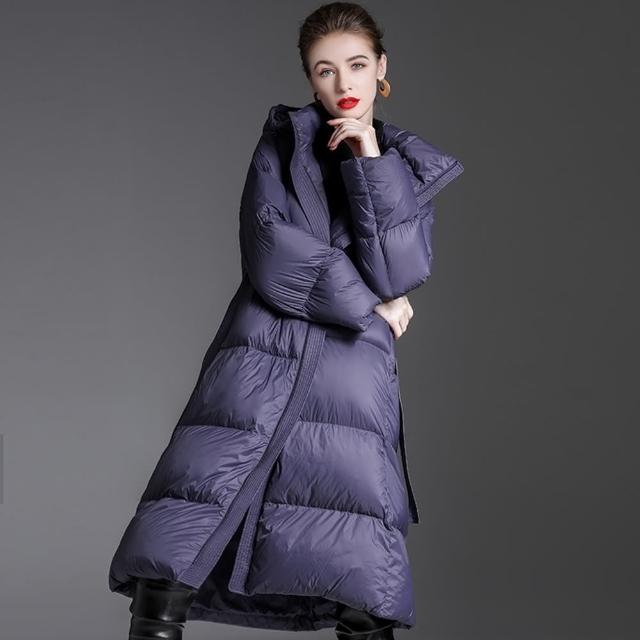 【巴黎精品】現貨+預購 真羽絨90%白鴨絨羽絨外套羽絨衣夾克(保暖連帽長款寬鬆繫帶女外套2色p1au7)