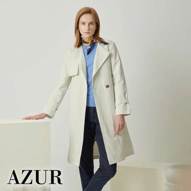 【AZUR】經典質感翻領長版綁帶風衣