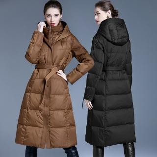 【巴黎精品】現貨+預購 真羽絨90%白鴨絨羽絨外套羽絨衣夾克(保暖連帽加厚長款收腰女外套2色p1au9)