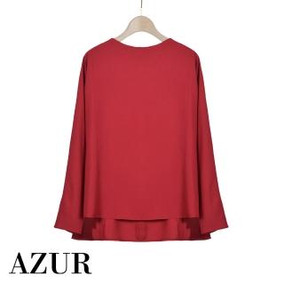 【AZUR】落肩垂墜前短後長雪紡上衣-2色
