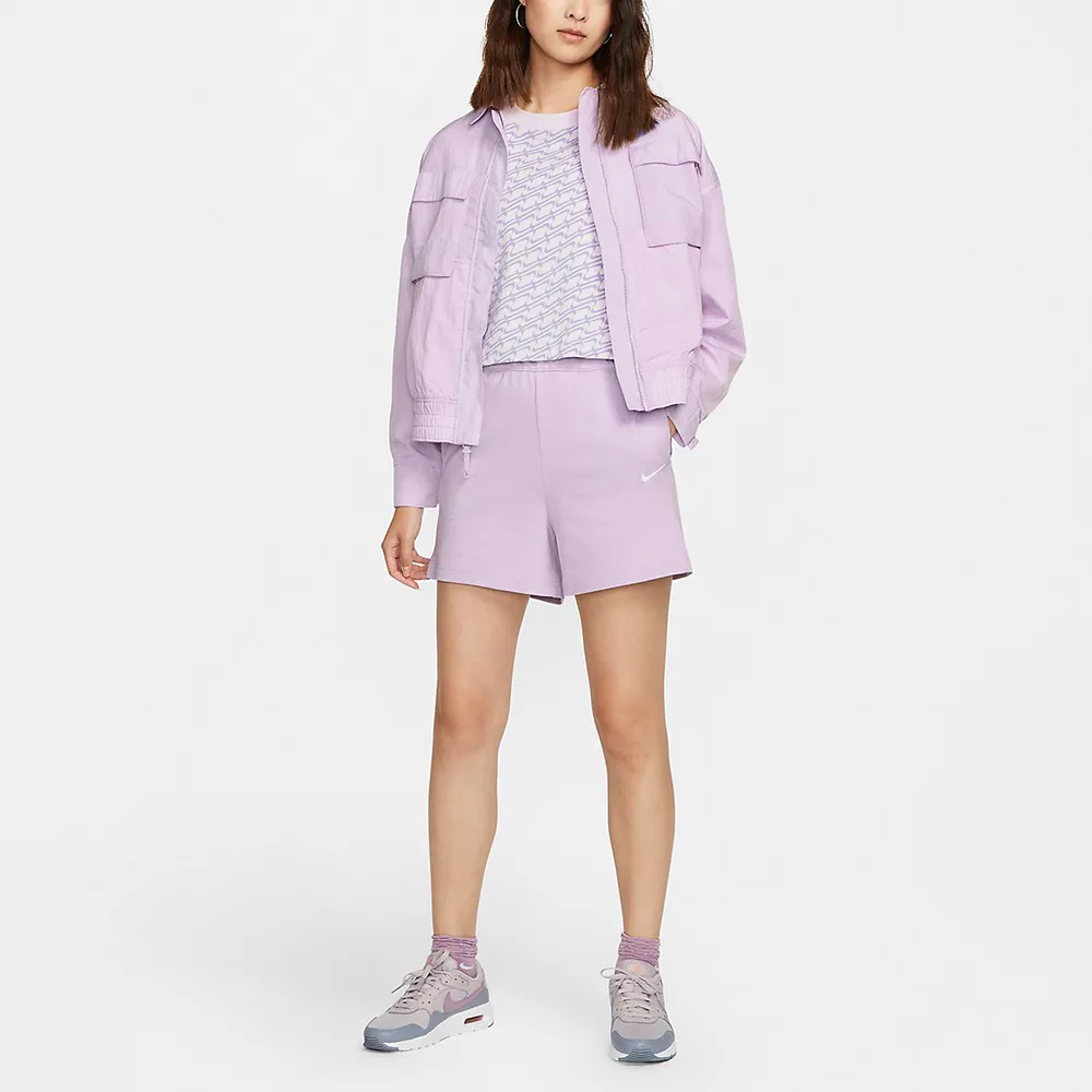 【NIKE 耐吉】短褲 NSW JRSY Shorts 女款 紫粉 休閒 小Logo 重磅 褲子(DM6729-530)