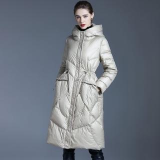 【巴黎精品】現貨+預購 真羽絨90%白鴨絨羽絨外套羽絨衣夾克(保暖連帽長款抽繩收腰女外套2色p1au23)