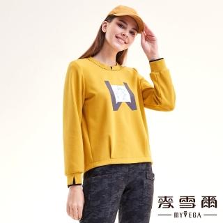 【MYVEGA 麥雪爾】彈力手掌膠印撞色領邊上衣-黃