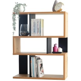 【EASY HOME】厚板三層收納展示書櫃-北歐原木色+黑色(書櫃 收納櫃 置物櫃 書本收納 開放書櫃)