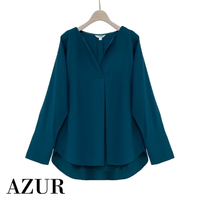 【AZUR】V領打褶雪紡上衣-2色