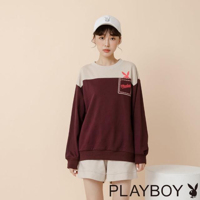 【PLAYBOY】趣味口袋印花上衣(磚紅色)