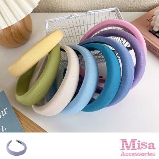 【MISA】海綿髮箍 寬邊髮箍/馬卡龍奶油色系寬邊斜紋增高顱頂海綿髮箍 髮圈(8款任選)