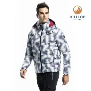 【Hilltop 山頂鳥】男款印花超潑水保暖蓄熱羽絨短大衣F22MZ9黑