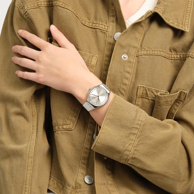 【SWATCH】Skin Irony 超薄金屬系列手錶 BRIGHT BLAZE 白晝珠光 男錶 女錶 瑞士錶 錶(38mm)