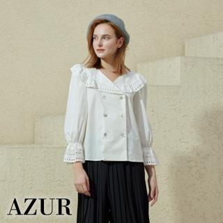 【AZUR】ROSSA 大領蕾絲雙排釦棉質上衣