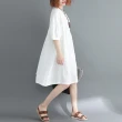 【米蘭精品】連身裙棉麻洋裝(木耳邊寬鬆及膝休閒女裙子2色74cs14)