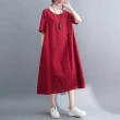 【米蘭精品】連身裙棉麻洋裝(圓領寬鬆純色夏季女裙子3色74cs71)
