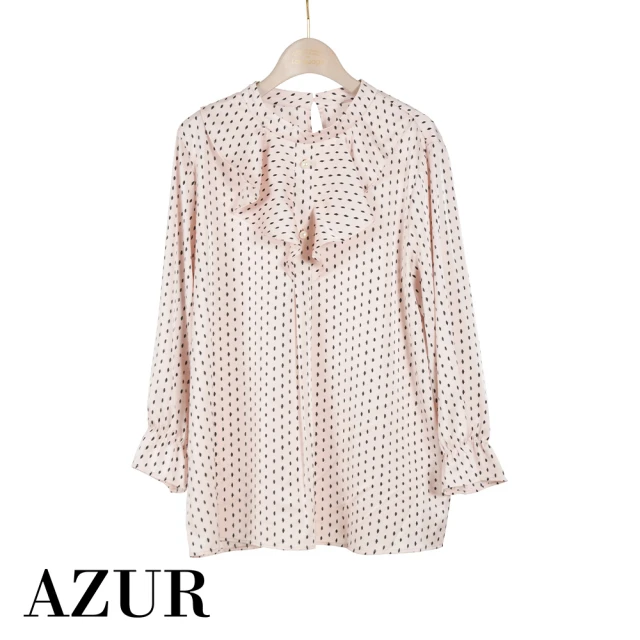 【AZUR】花朵滾邊領點點雪紡上衣-2色