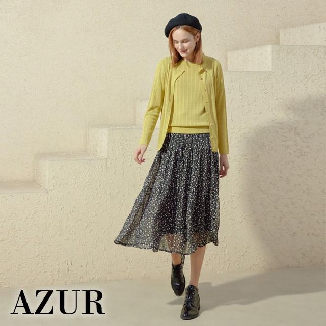 【AZUR】ROSSA 浪漫碎花紋壓褶鬆緊長裙