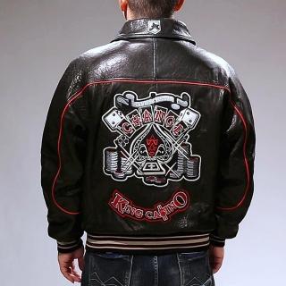 【巴黎精品】現貨+預購 真皮皮衣綿羊皮夾克(刺繡翻領休閒飛行服男外套p1ay46)