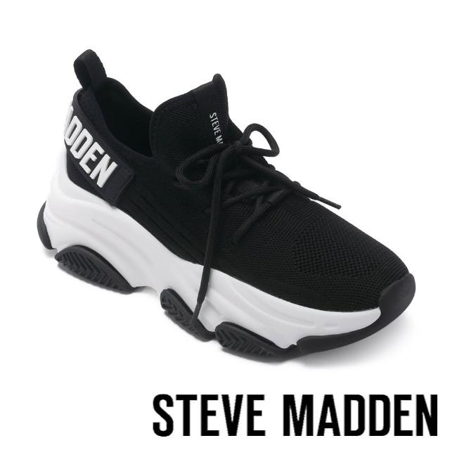 【steve madden】PROTEGE 針織綁帶厚底休閒鞋(黑色)