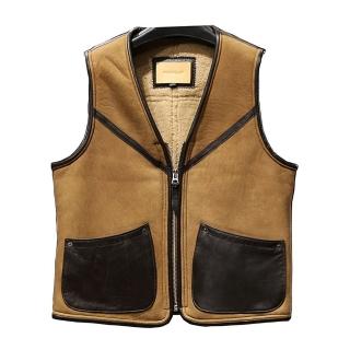 【巴黎精品】現貨+預購 真皮皮衣綿羊皮背心(V領皮毛一體馬甲男外套4色p1ay42)