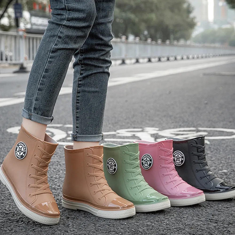 【Alberta】3cm雨鞋  休閒百搭時尚 防水防雨厚底高筒短靴 雨靴