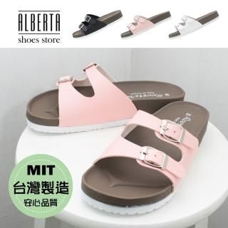 【Alberta】MIT臺灣製 3cm拖鞋 休閒百搭可調雙扣帶 皮革厚底圓頭涼拖鞋