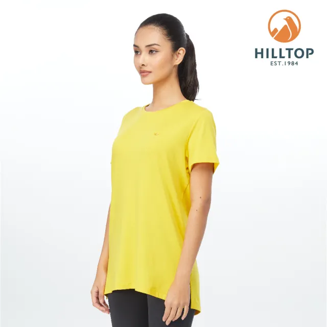 【Hilltop 山頂鳥】Leaves Jacquard Polygiene 女款抗菌吸濕快乾休閒長版T恤 PS04XFK2 黃