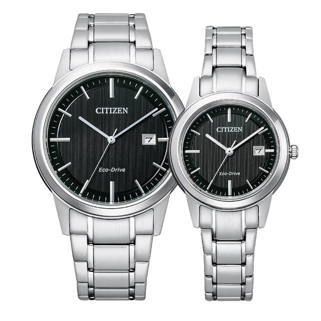 【CITIZEN 星辰】PAIR系列墨黑光動能情人對錶大三針鋼帶錶(FE1081-67E /AW1231-66E)