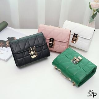 【Sp house】菱格特殊扣環女士鍊條信封斜背側肩包(4色可選)